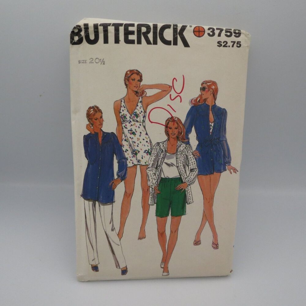 Butterick 3759 Top Belt Swimsuit Pants Shorts Womens Half Size 20.5 70s